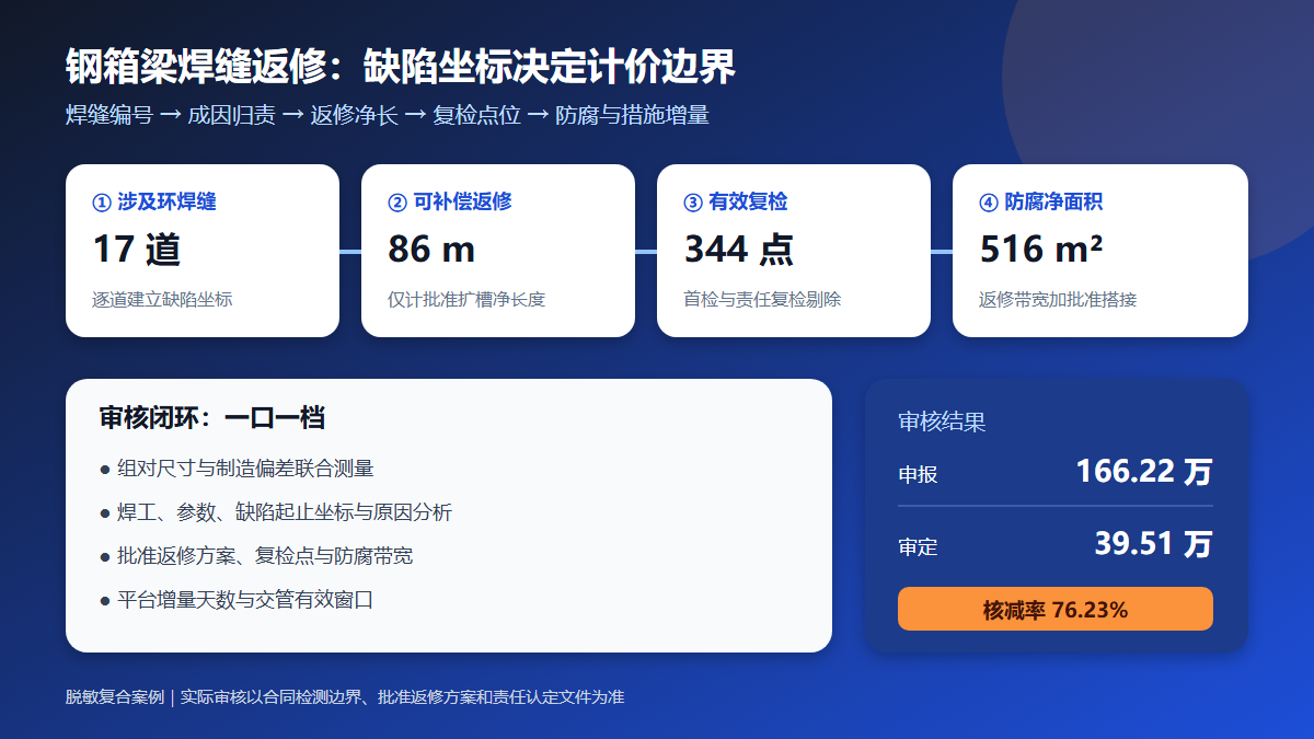钢箱梁焊缝返修造价审核信息图